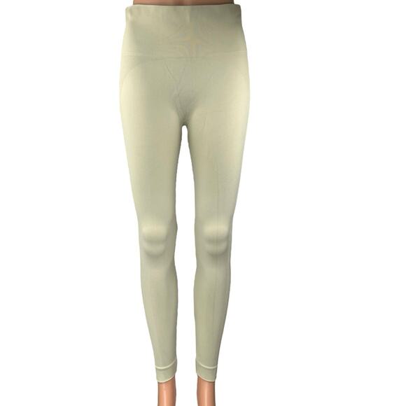 Set Active Cream High Waisted Yoga Workout Running Athletic Leggings Pants Sz L - Picture 1 of 4
